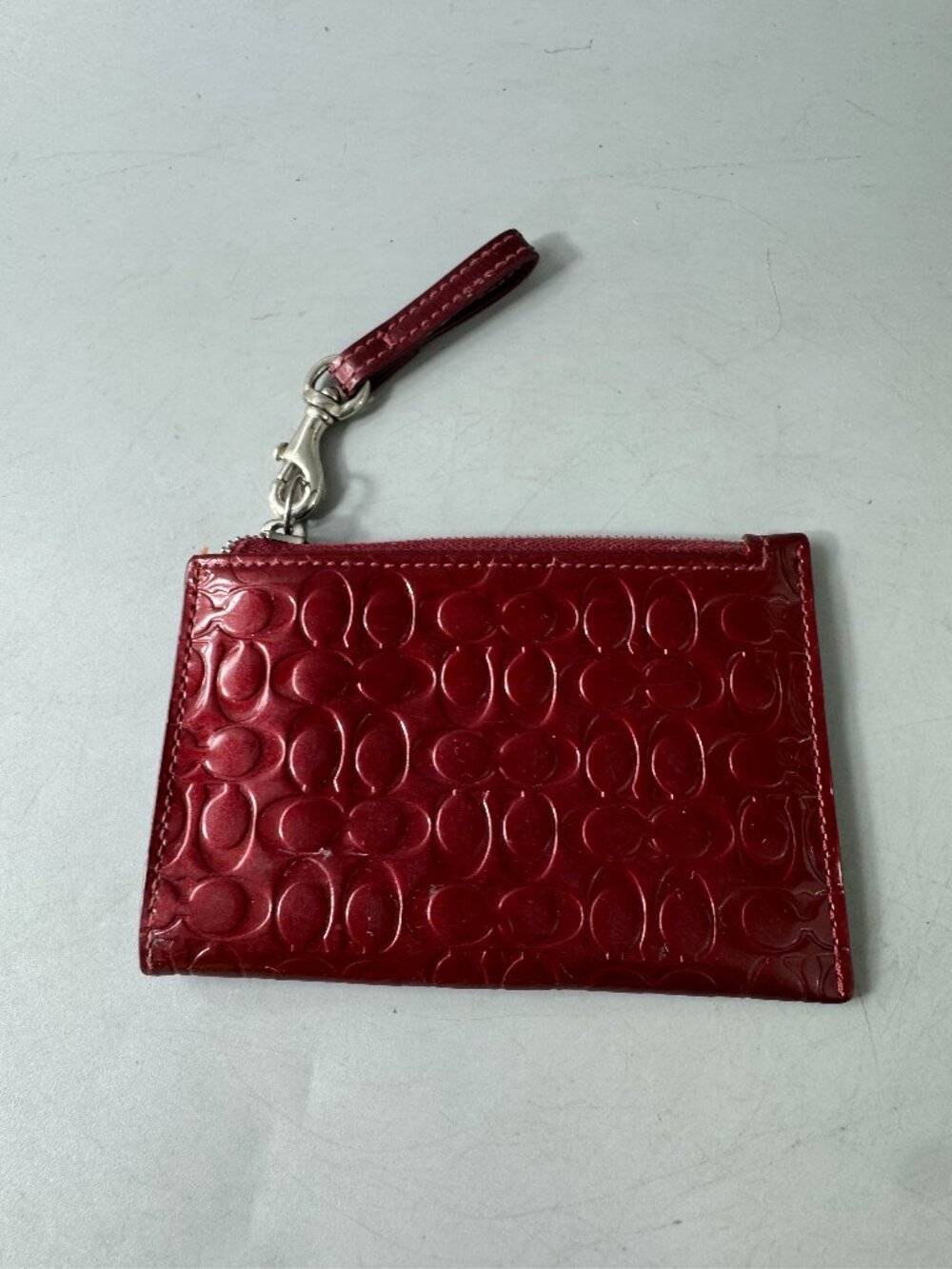 Authentic Coach Red Leather Tufted Shine CC Embossed Key/Coin Purse
